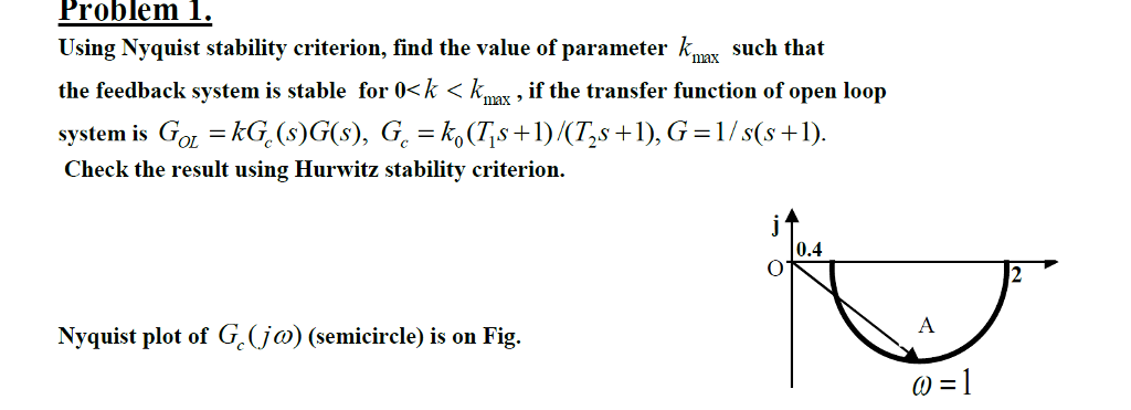 Solved Problem 1. Using Nyquist Stability Criterion, Find | Chegg.com