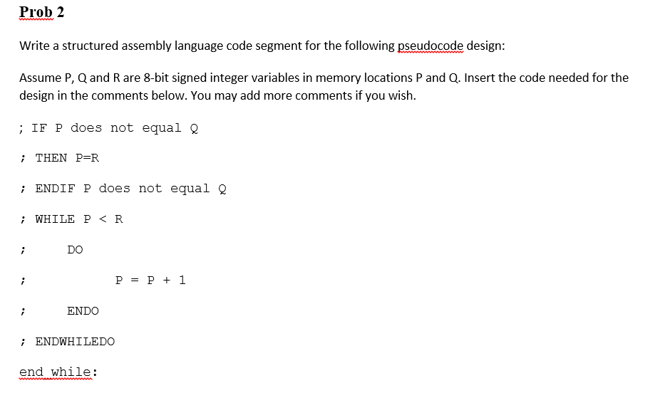 Solved Prob 2 Write a structured assembly language code | Chegg.com