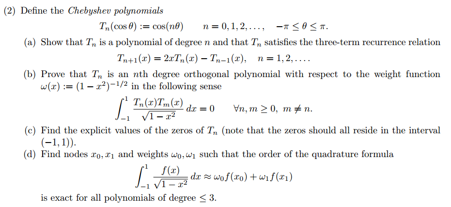 Define The Chebyshev Polynomials T N Cos Theta