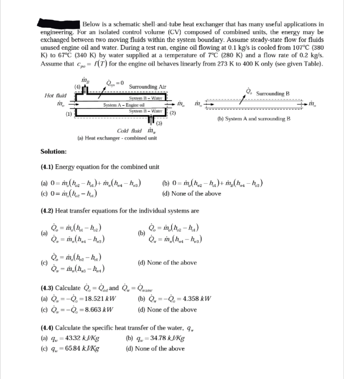 Solved Below is a schematic shell-and-tube heat exchanger | Chegg.com