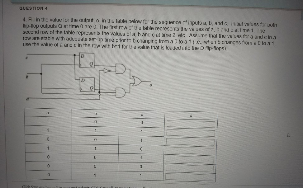 Solved Question 4 4. Fill In The Value For The Output, O, In 