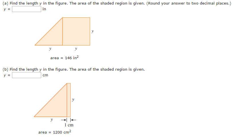 Solved Find the length y in the figure. The area of the | Chegg.com