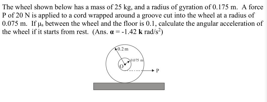 Solved The wheel shown below has a mass of 25 kg, and a | Chegg.com