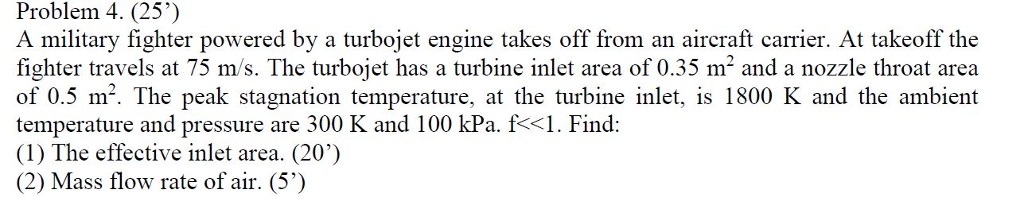 Solved Problem 4. (25°) A military fighter powered by a | Chegg.com