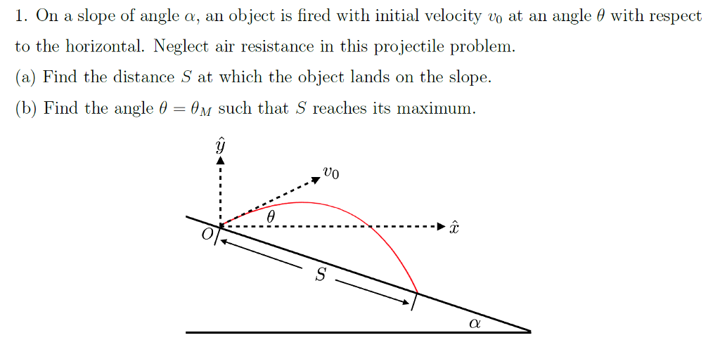 Solved . On a slope of angle a, an object is fired with | Chegg.com