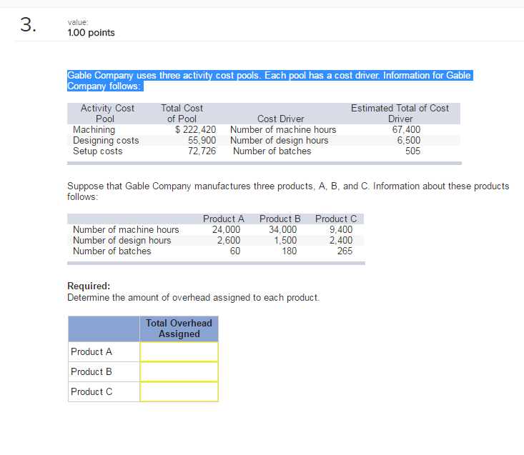 Solved Suppose that Gable Company manufactures three