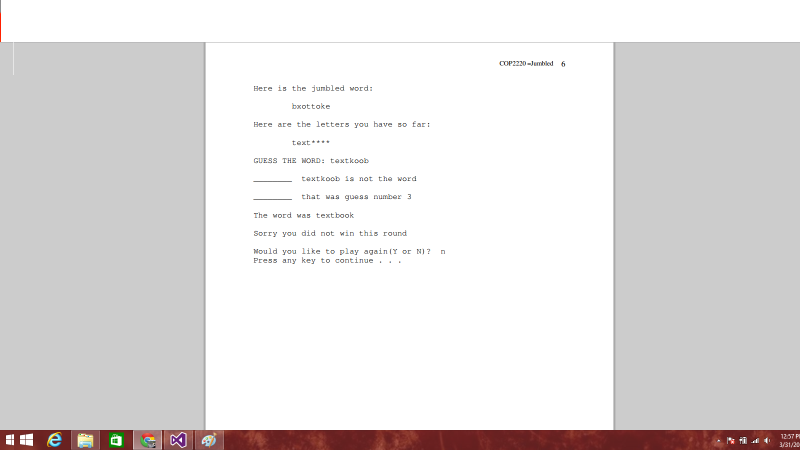 Solved Programming In C: Word Jumble Assignment. Please Do | Chegg.com