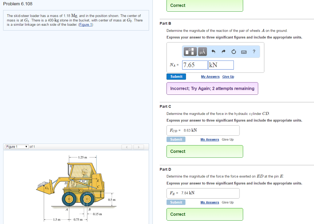 Solved The skidsteer loader has a mass of 1.18 Mg, and in