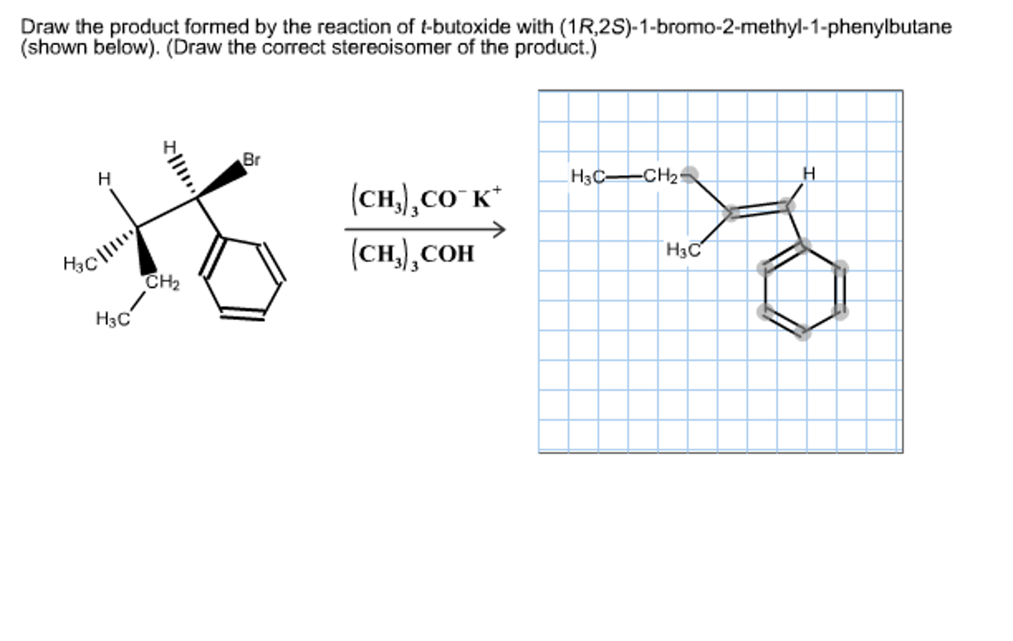 Draw the product formed by the reaction of tbutoxide