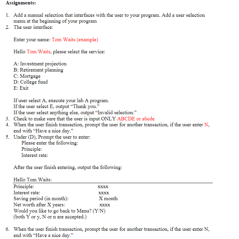 Assignments: 1. Add a manual selection that | Chegg.com