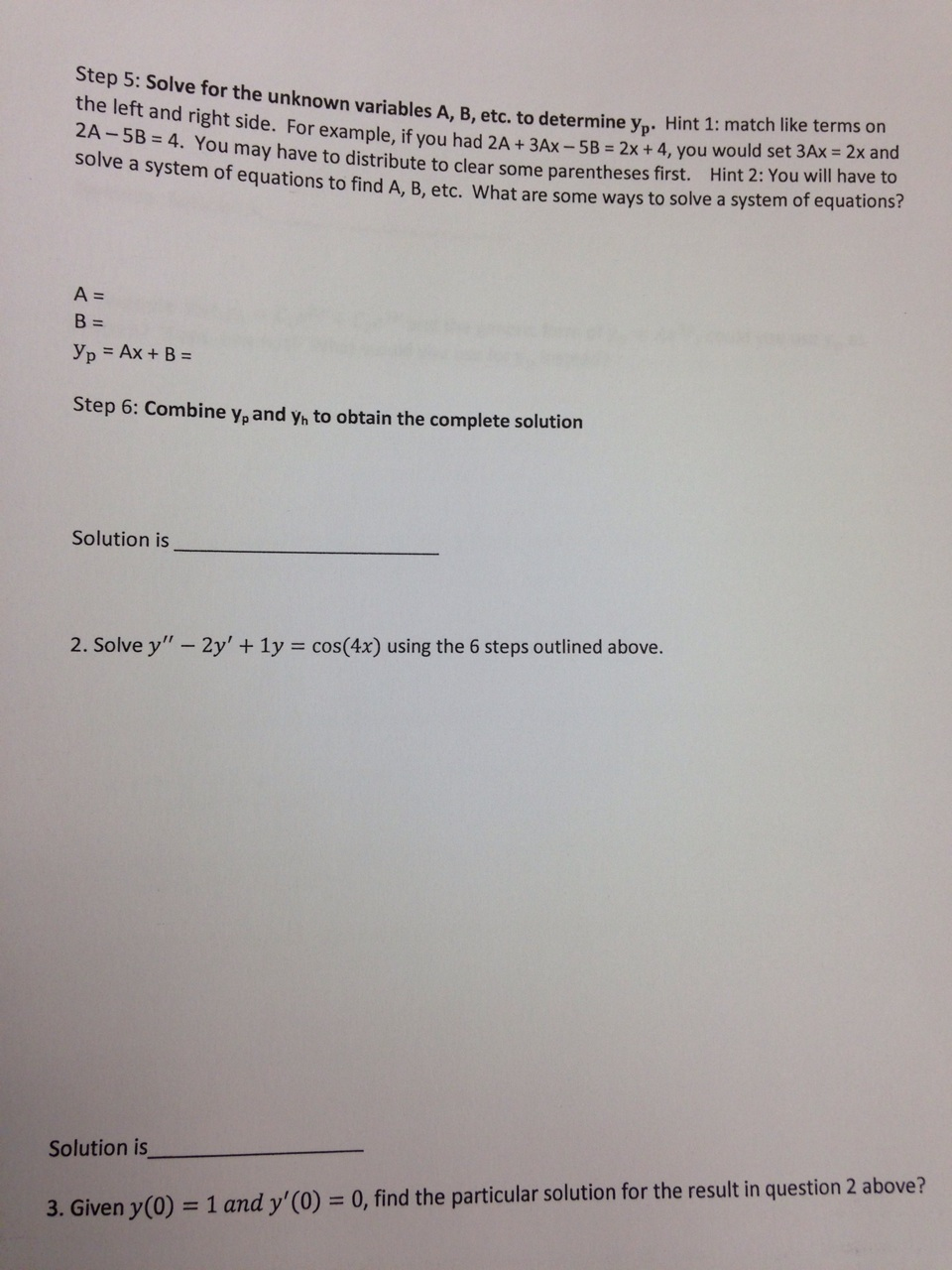 Solved Second Order Non Homogeneous Differential Equations