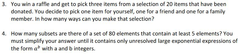 Solved 3. You win a raffle and get to pick three items from | Chegg.com