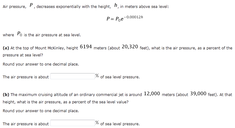 Solved Air pressure, P, decreases exponentially with the | Chegg.com