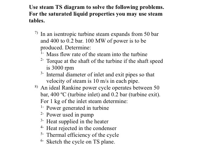Solved Use steam TS diagram to solve the following problems. | Chegg.com