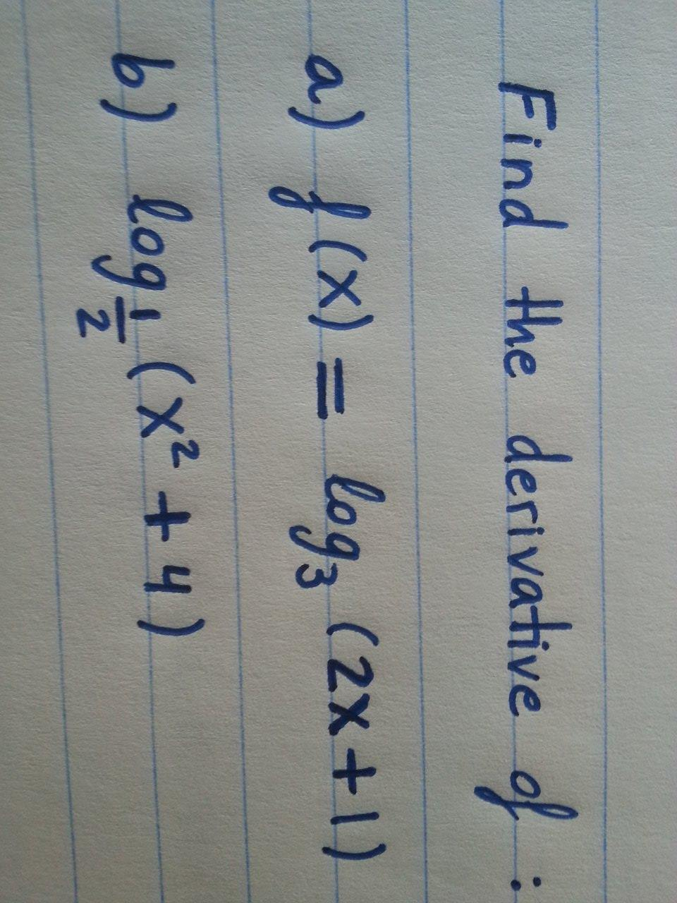 find the derivative of log x 1 x