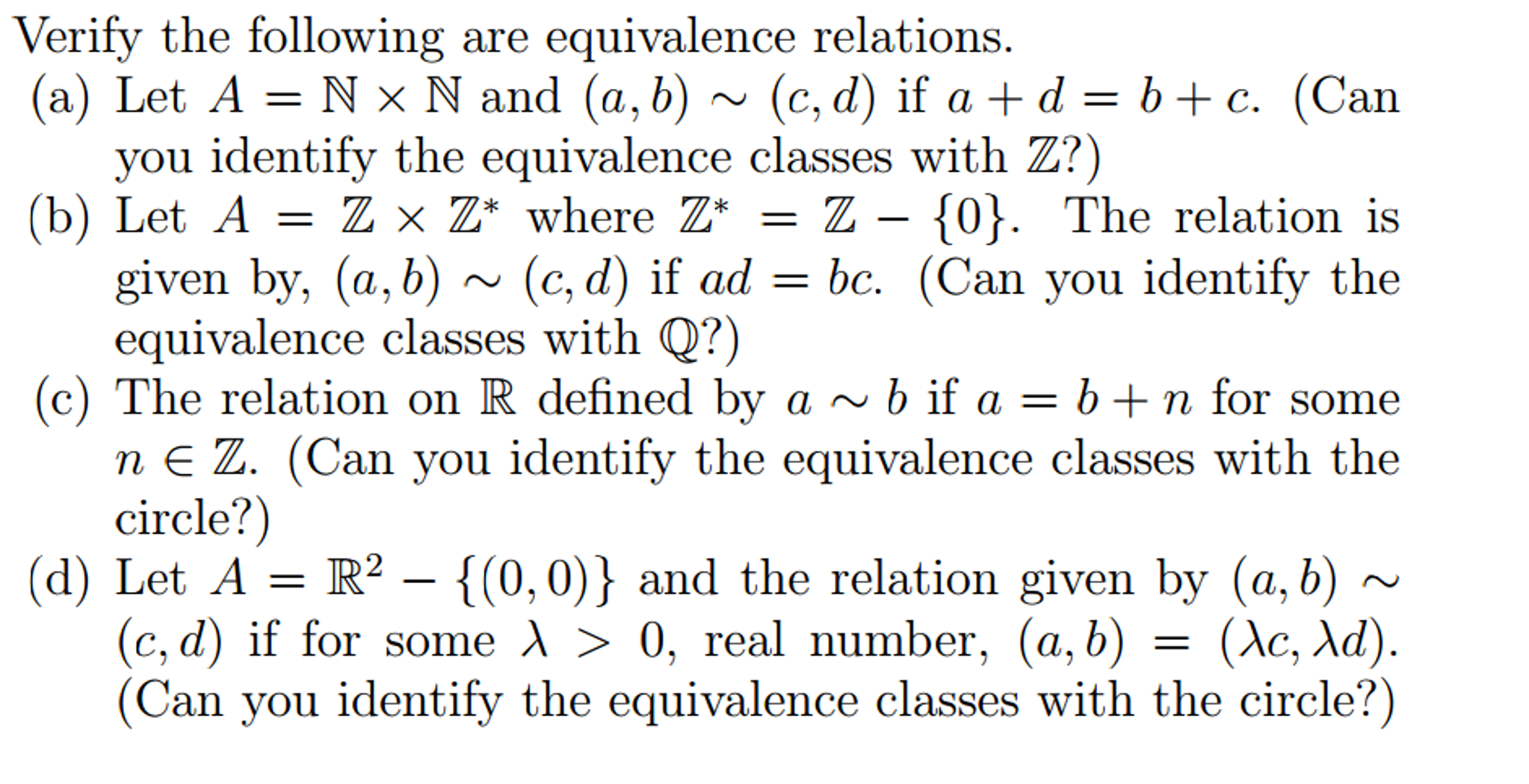 Solved Verify The Following Are Equivalence Relations. Let | Chegg.com