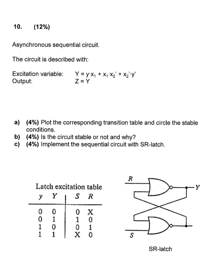 10. (12%) Asynchronous Sequential Circuit. The | Chegg.com