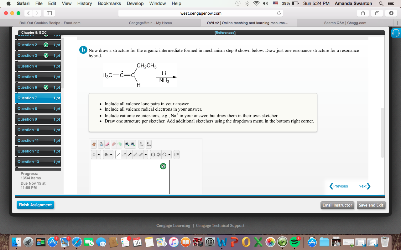 Solved Now draw a structure for the organic intermediate | Chegg.com