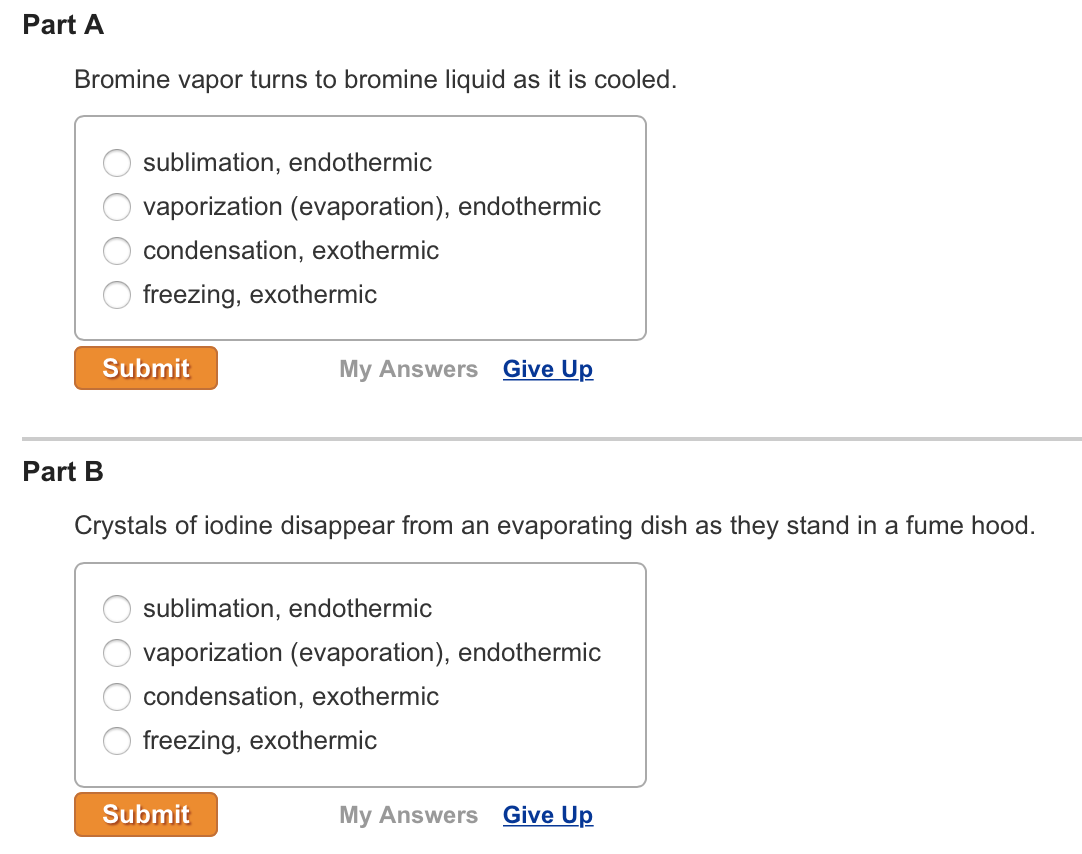 Solved Part A Bromine vapor turns to bromine liquid as it is