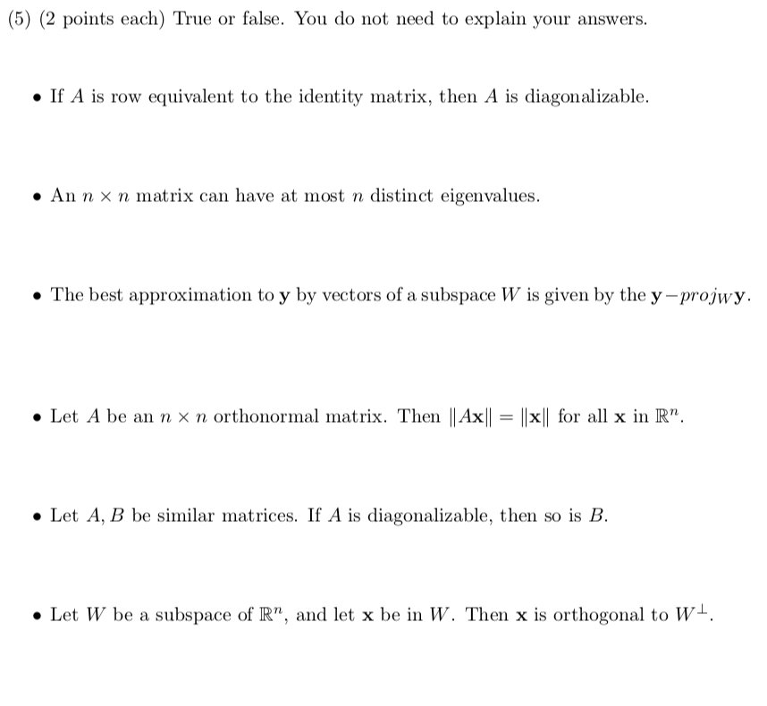 Solved 5 2 points each True or false. You do not need to