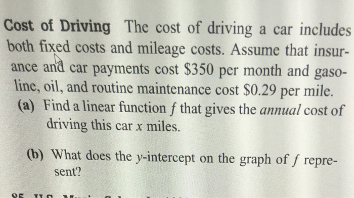 Solved The cost of driving a car includes both fixed costs | Chegg.com
