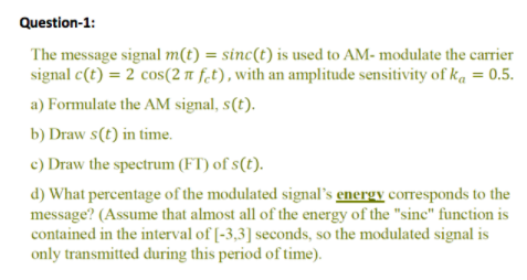 Solved Here is the question: AM modulation Solution to b | Chegg.com