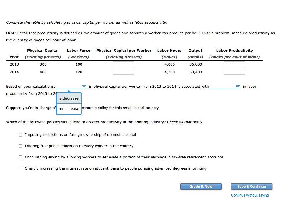 Solved Complete the table by calculating physical capital