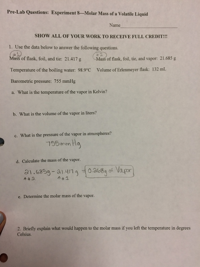 how to calculate the molar mass of a volatile liquid
