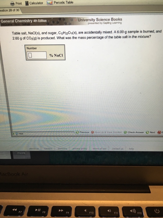 Solved Table salt, NaCl(s). and sugar, C_12H_22O_11(s), are