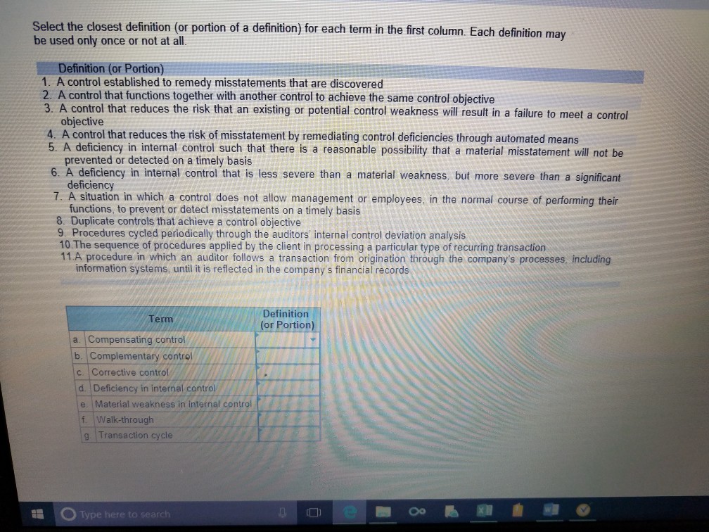 Solved Select the closest definition (or portion of a