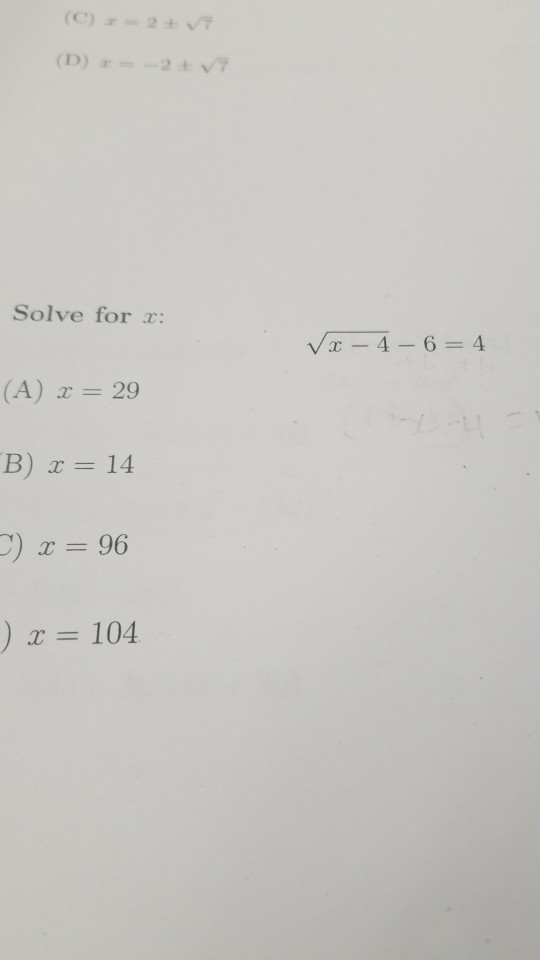 Solved solve for a x 29 b x 14 x 96 x 104 chegg
