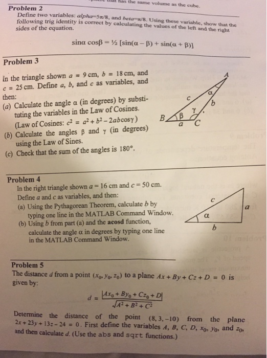 Solved Define two variable: alpha = 5 pi/8, and beta = pi/8. | Chegg.com