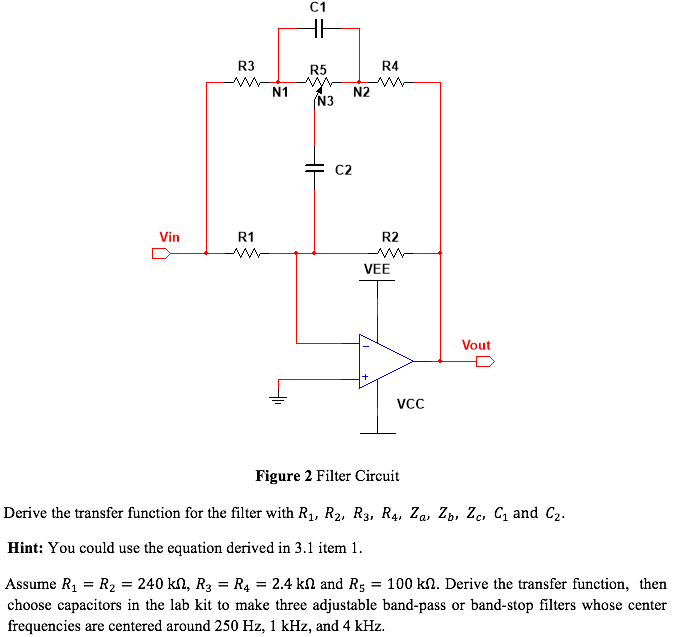 Derive the transfer function for the filter with