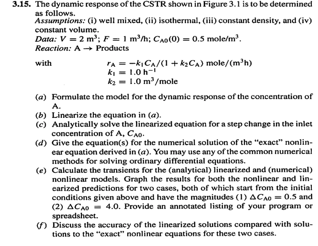 3.15. The dynamic response of the CSTR shown in | Chegg.com