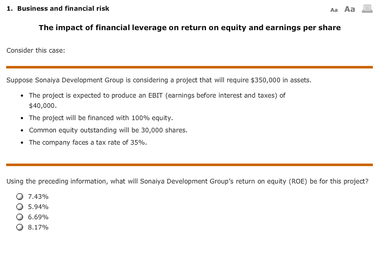 Solved 1. Business And Financial Risk Aa Aa The Impact Of | Chegg.com