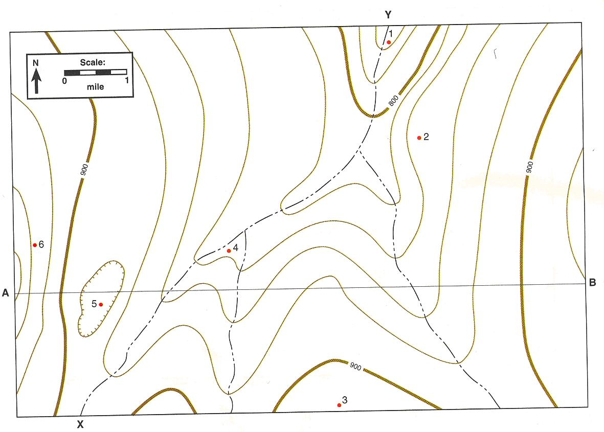 Solved Using The Map Below, Give The Elevations Of Points 1, | Chegg.com