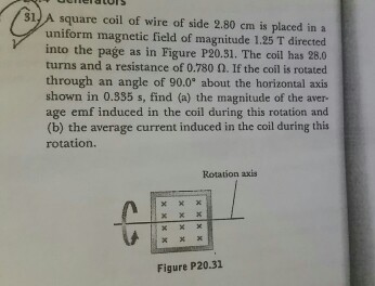 Solved 31. A square coil of wire of side 2.80 cm is placed | Chegg.com