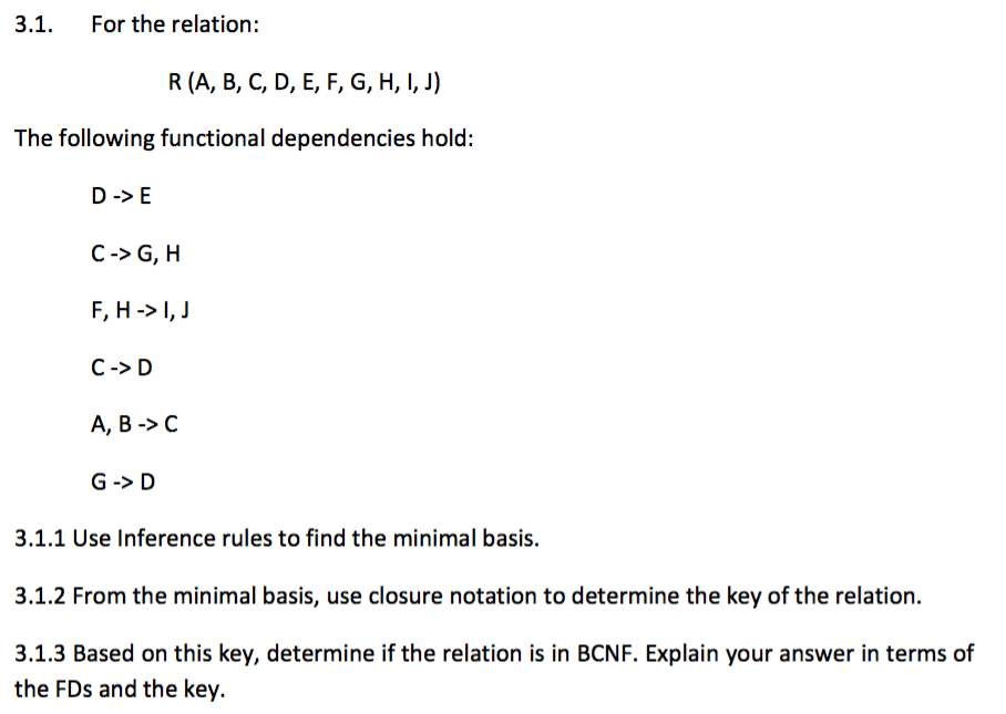 Solved 3.1. For The Relation R (A, B, C, D, E, F, G, H, I, | Chegg.com