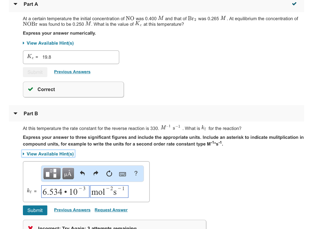 Solved Part A At A Certain Temperature The Initial | Chegg.com