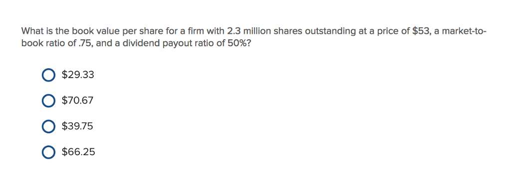 Solved What is the book value per share for a firm with 2.3 | Chegg.com