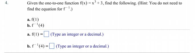 Solved 4. Given the one-to-one function fx) x3+3, find the | Chegg.com