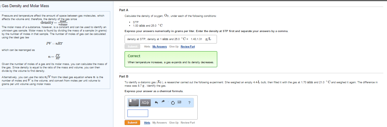 Solved Gas Density And Molar Mass Part A Calculate The | Chegg.com