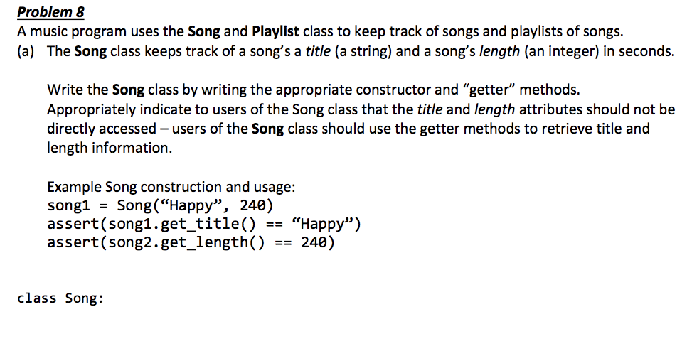 Solved Problem 8 A music program uses the Song and Playlist | Chegg.com