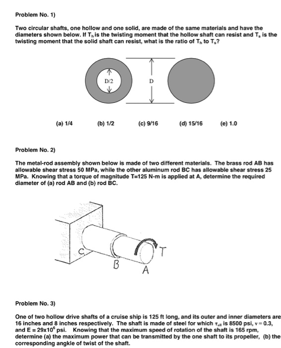 Solved Problem No. 1) Two Circular Shafts, One Hollow And&hellip;