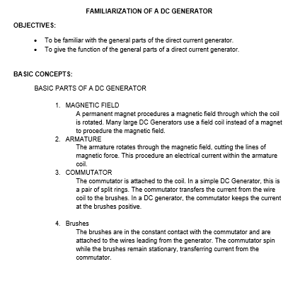 Generator Objective Solved FAMILIARIZATION OF A DC GENERATOR OBJECTIVES To be | Chegg.com