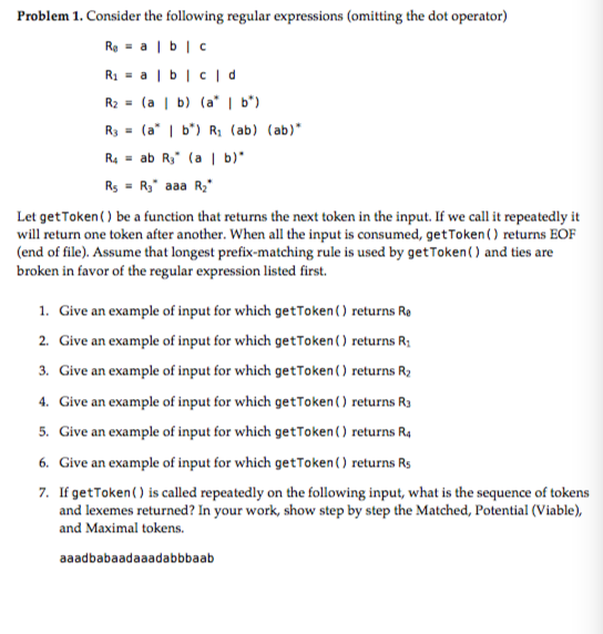 Solved Problem 1. Consider The Following Regular Expressions | Chegg.com