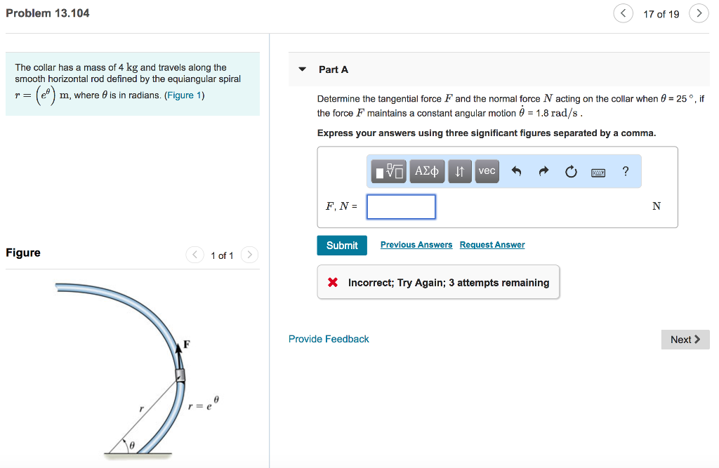 Solved Problem 13.104 〈 17 of 19 The collar has a mass of 4 | Chegg.com