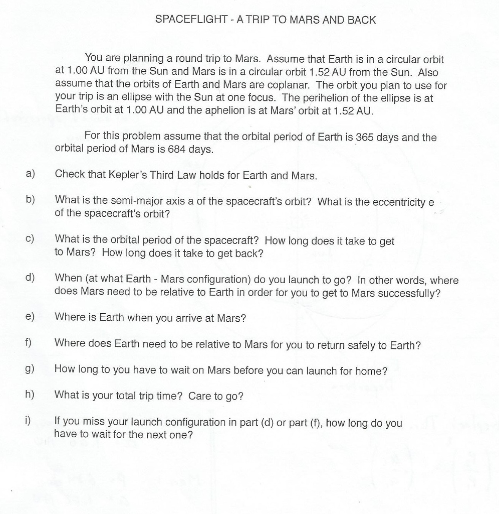 Solved SPACEFLIGHT A TRIP TO MARS AND BACK You are planning | Chegg.com