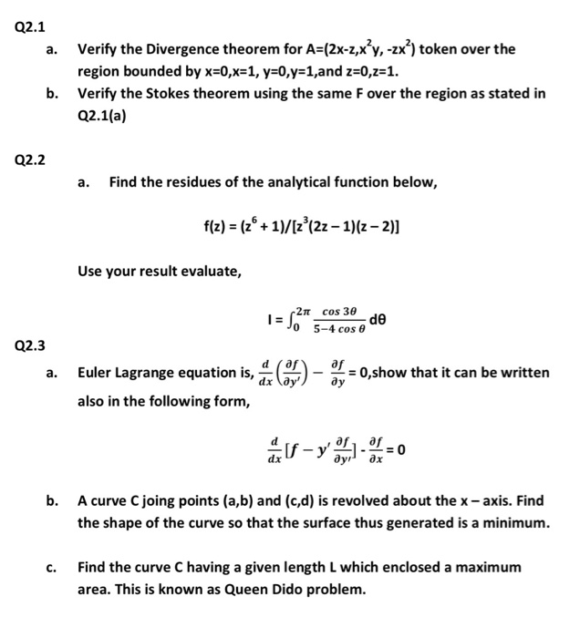 Solved Q2.1 a. Verify the Divergence theorem for A | Chegg.com