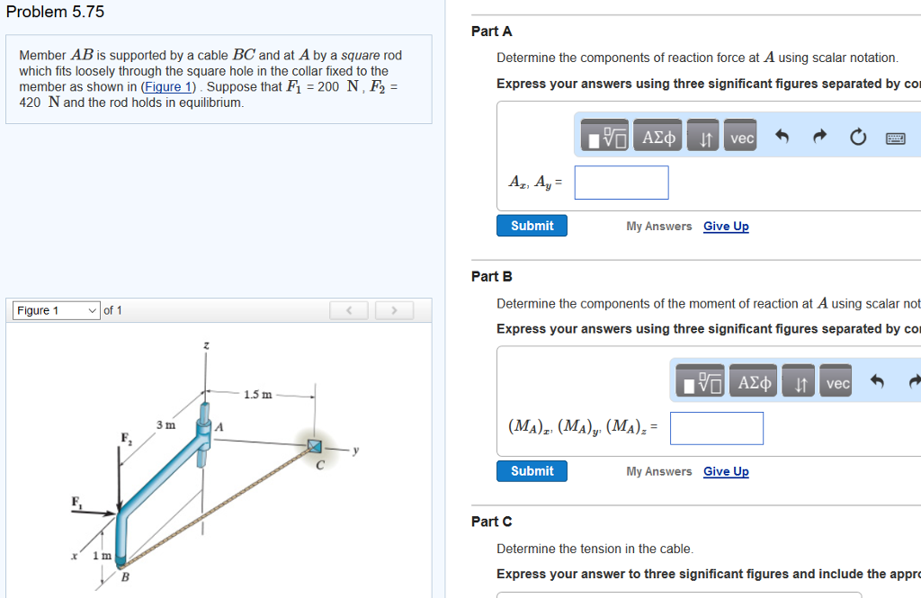 Solved Member AB is supported by a cable BC and at A by a | Chegg.com